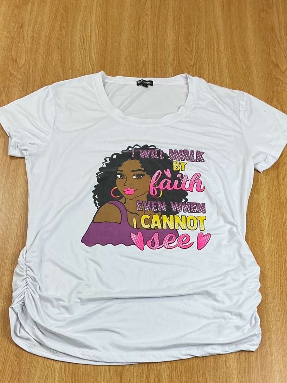 Women's White Faith Graphic Tee with Purple Accent